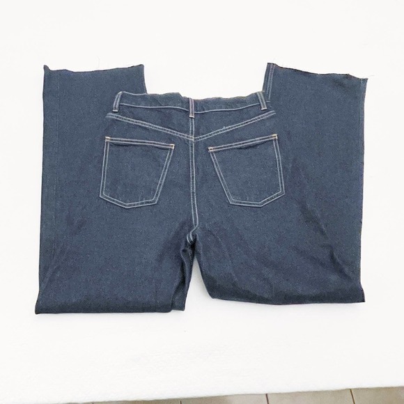 Zara High Rise Wide Leg Dark Wash Denim Jeans Raw Hem SZ6 NWT - Picture 4 of 9